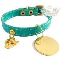 Coleira Courino Verde Caveirinha e Pingente Folheado a Ouro